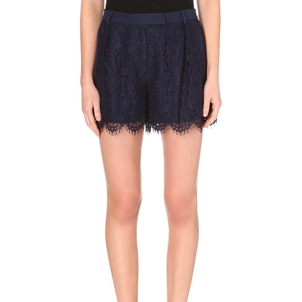 Whistles RARE Lace Navy Blue High Waisted Holly Shorts 8 - Picture 2 of 5